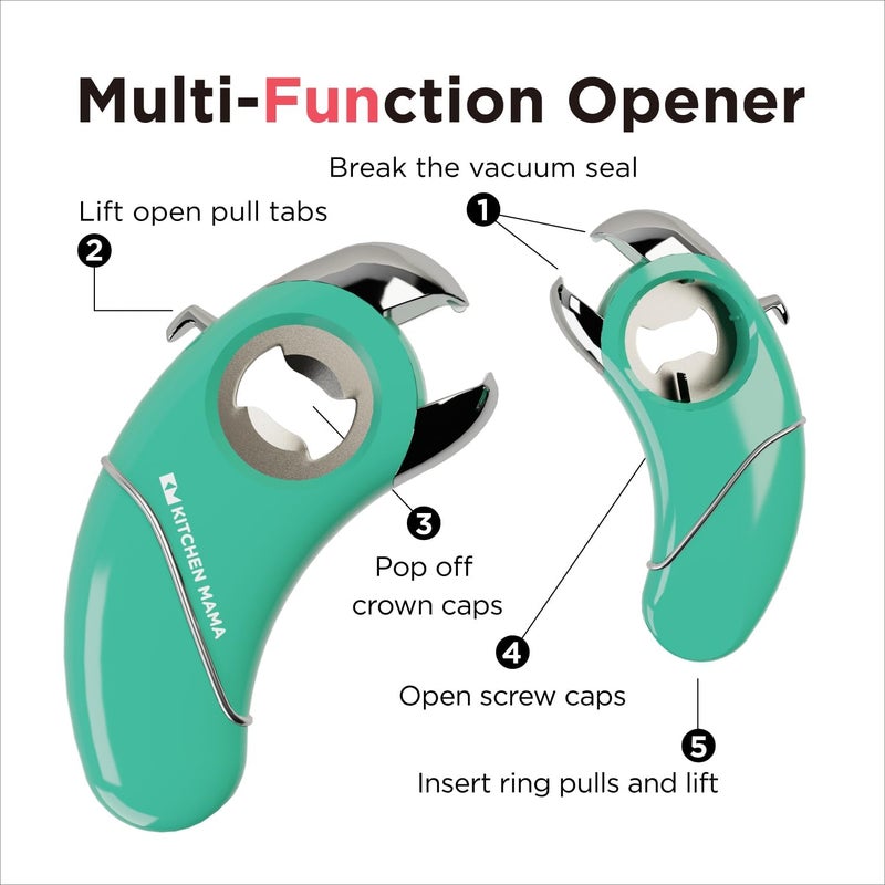 Kitchen Mama Epic One Multifunction Opener: Magnetic Bottle Opener, Beer Soda Opener, Effortless Jar Lid Opener for Seniors and Elderly with weak Hands and Arthritis, Essential Kitchen Gadget (Teal) - Image 2
